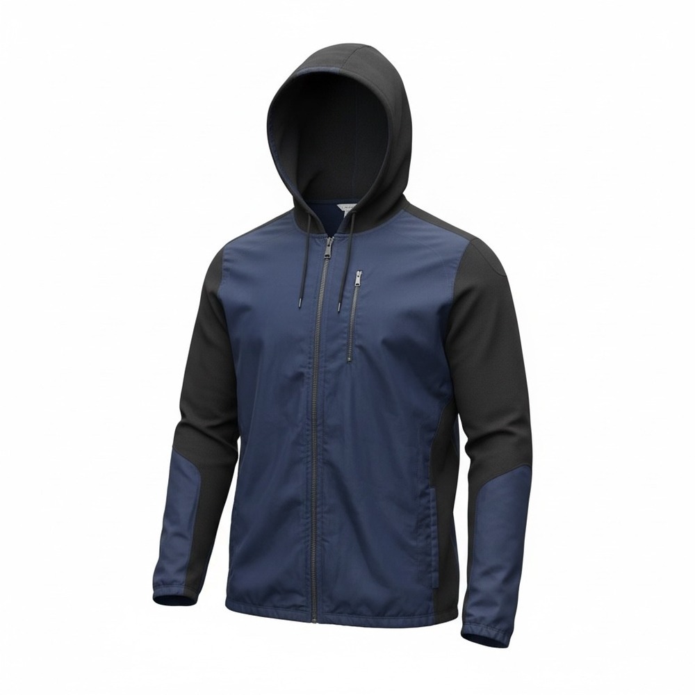 Calvin Klein  XL Full Zip Hooded Jacket Navy Blue Black Colorblock‎ Mixed Media